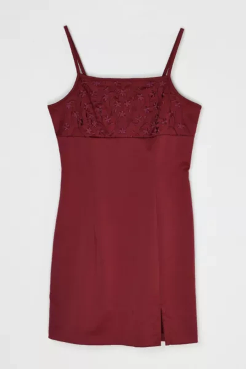 Vintage Y2k Dark Red Embroidered Mini Dress