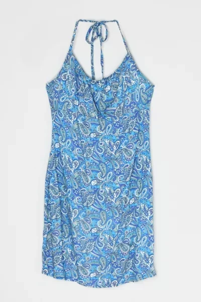 Vintage Y2k Blue Paisley Halter Mini Dress