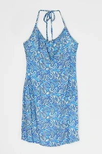 Vintage Y2k Blue Paisley Halter Mini Dress