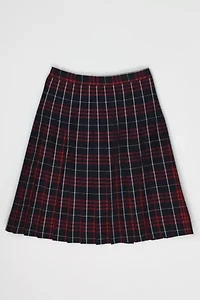 Vintage 90s Navy & Red Pleated Plaid Wrap Midi Skirt
