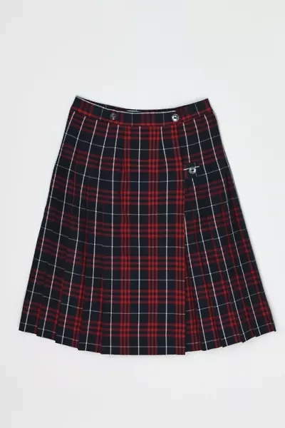 Vintage 90s Navy & Red Pleated Plaid Wrap Midi Skirt