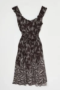 Vintage Y2k Brown & White Printed Ruffled Silk Mini Dress