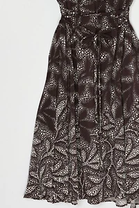 Vintage Y2k Brown & White Printed Ruffled Silk Mini Dress