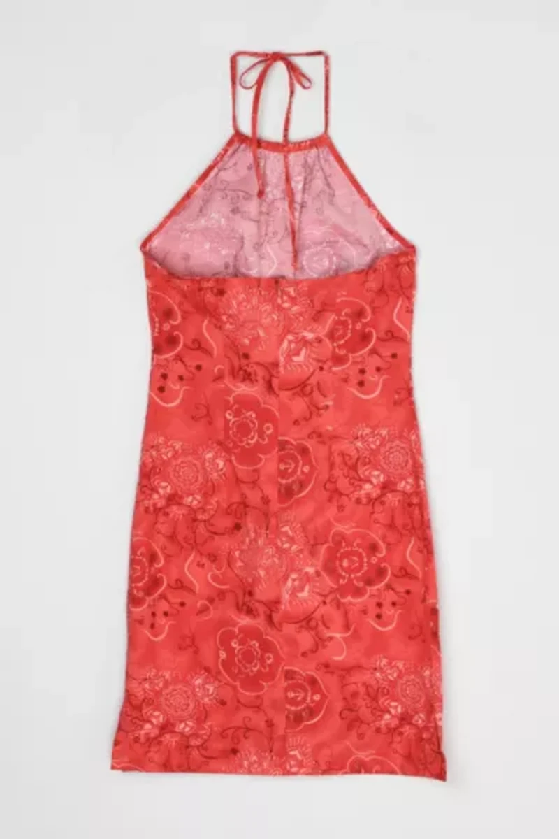 Vintage Y2k Cherry Pink Knee-Length Halter Dress