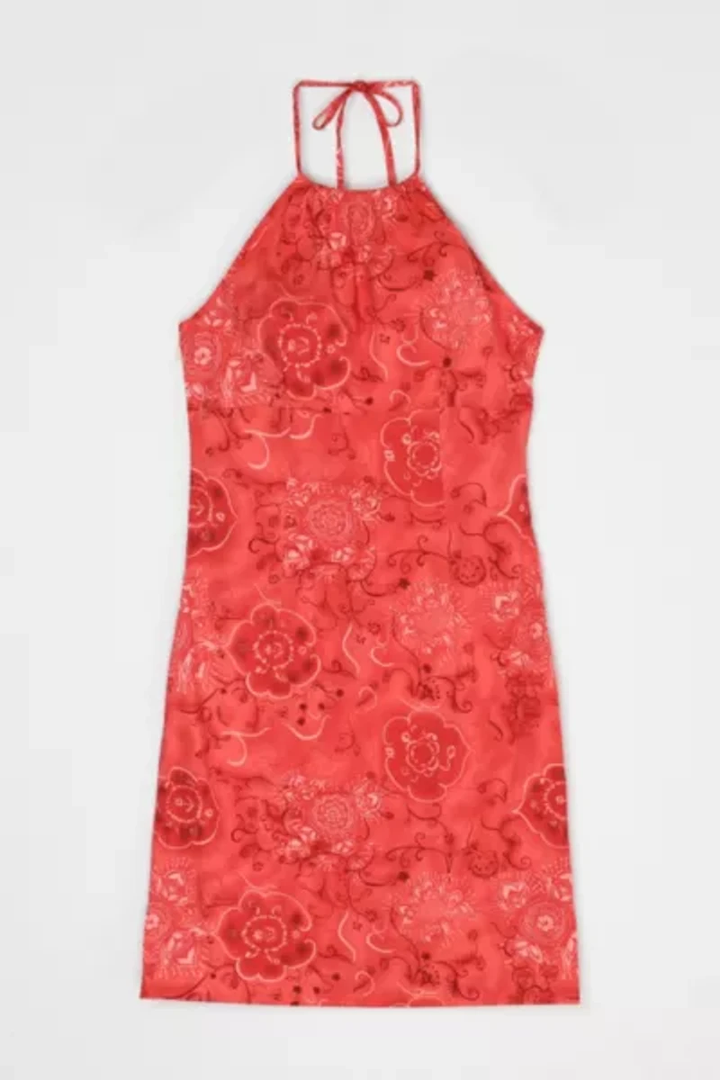Vintage Y2k Cherry Pink Knee-Length Halter Dress