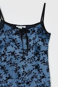 Vintage Y2k Flocked-Velvet Mini Dress with Tie