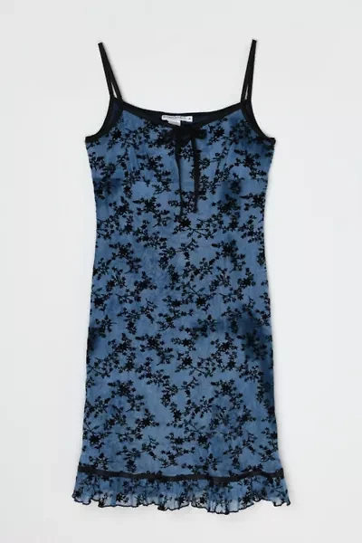 Vintage Y2k Flocked-Velvet Mini Dress with Tie