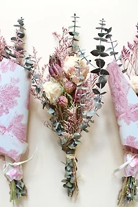 Roxanne’s Dried Flowers Pink Toile Bouquet