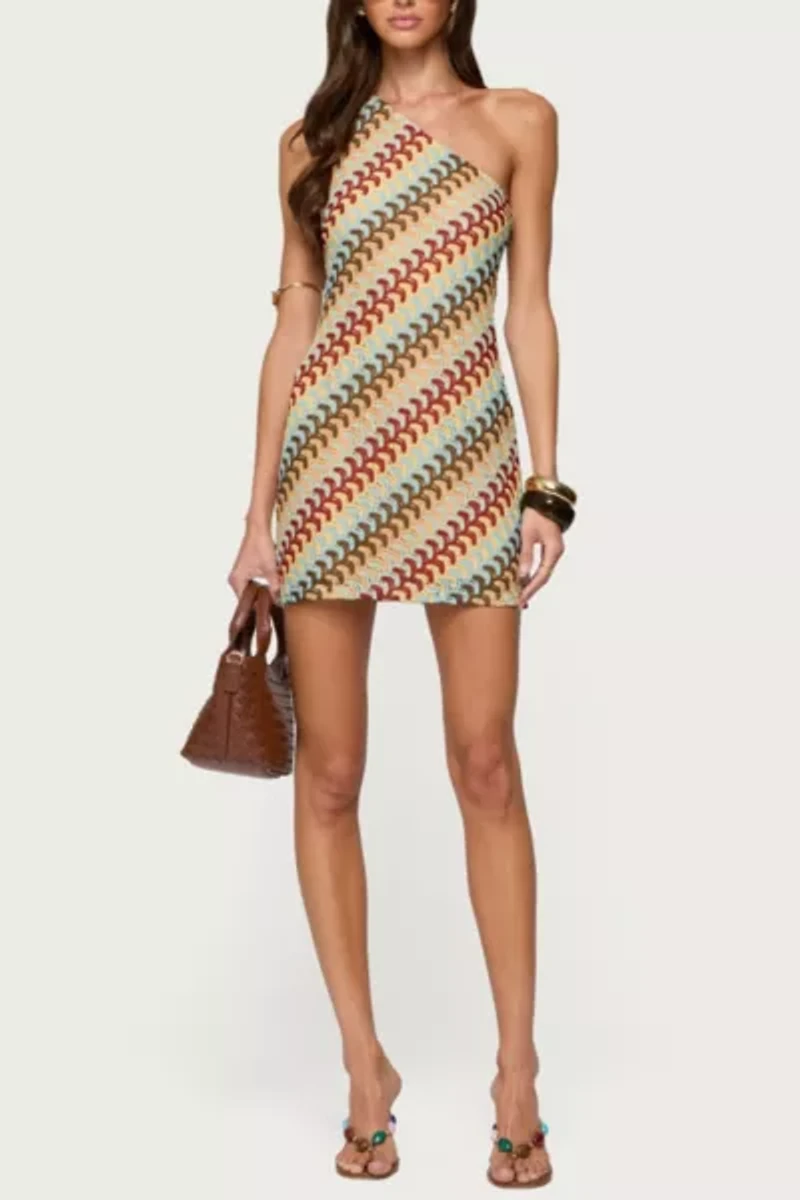 Edikted Agua Zigzag One Shoulder Mini Dress