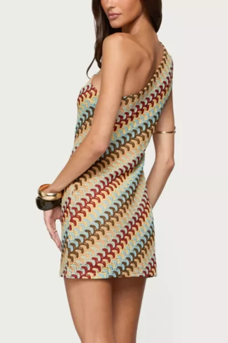 Edikted Agua Zigzag One Shoulder Mini Dress