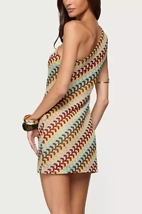Edikted Agua Zigzag One Shoulder Mini Dress