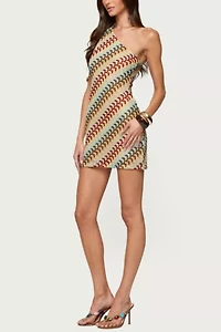 Edikted Agua Zigzag One Shoulder Mini Dress