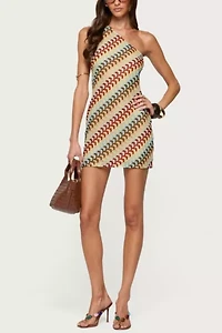 Edikted Agua Zigzag One Shoulder Mini Dress