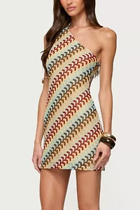 Edikted Agua Zigzag One Shoulder Mini Dress