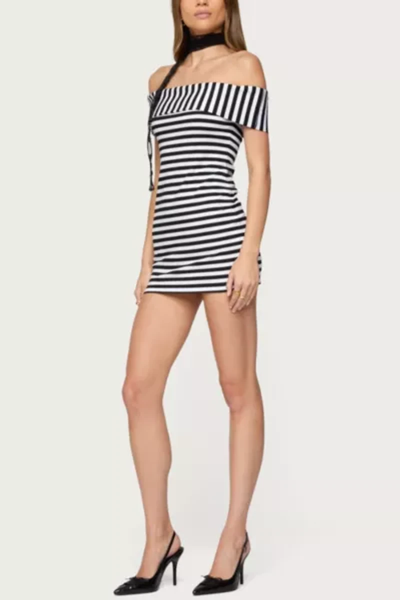 Edikted Zivi Fold Over Striped Mini Dress