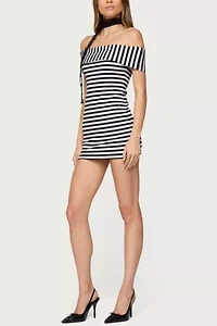 Edikted Zivi Fold Over Striped Mini Dress