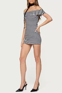 Edikted Zivi Fold Over Striped Mini Dress