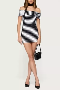 Edikted Zivi Fold Over Striped Mini Dress