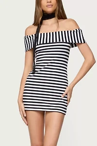 Edikted Zivi Fold Over Striped Mini Dress