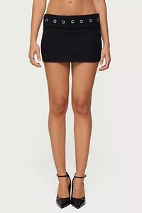 Edikted Havana Grommet Ribbed Foldover Mini Skort