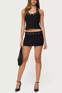 Edikted Havana Grommet Ribbed Foldover Mini Skort