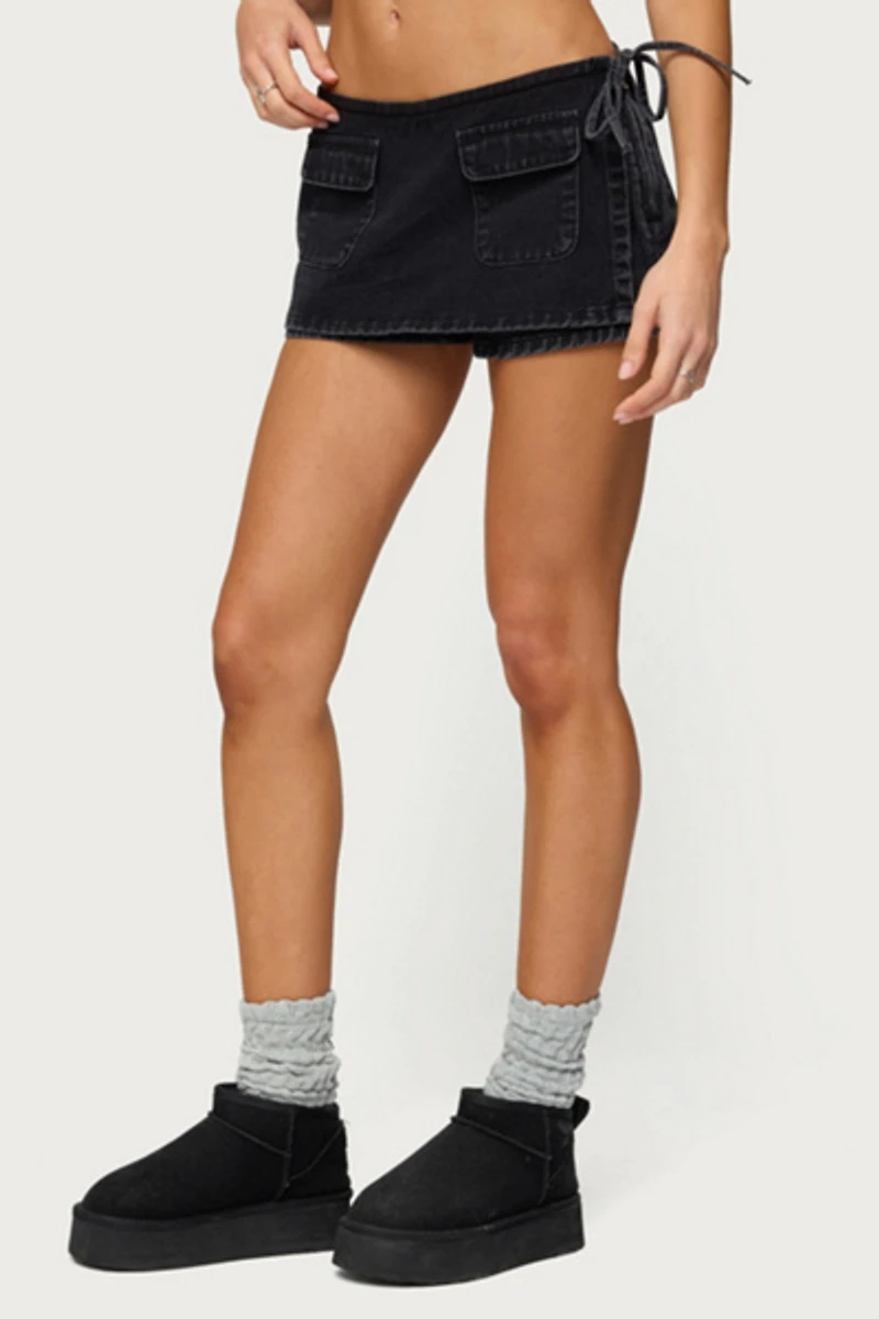 Edikted Giselle Wrap Denim Mini Skort