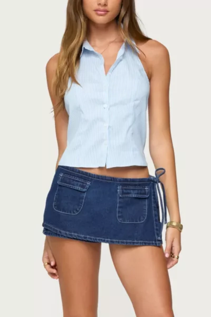 Edikted Giselle Wrap Denim Mini Skort
