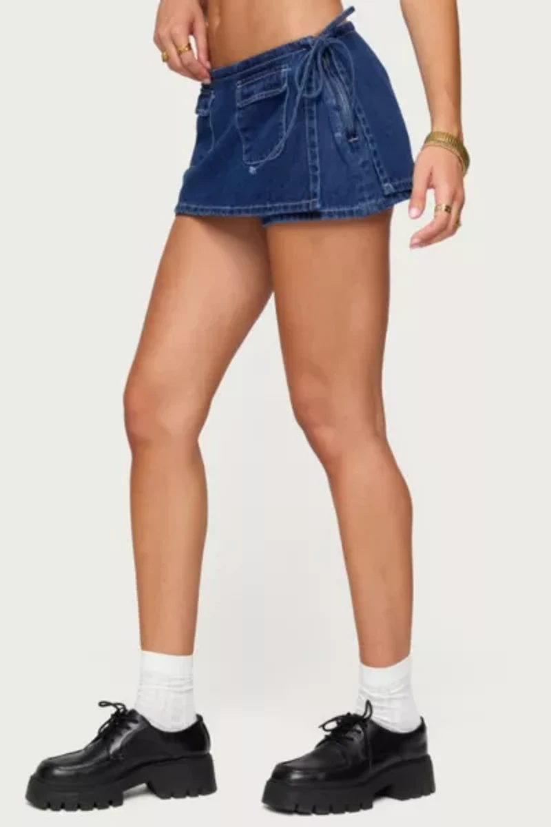 Edikted Giselle Wrap Denim Mini Skort