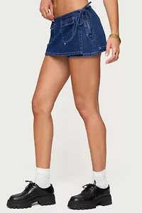 Edikted Giselle Wrap Denim Mini Skort