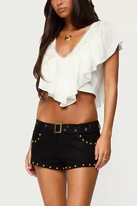 Edikted Studded Faux Suede Micro Shorts