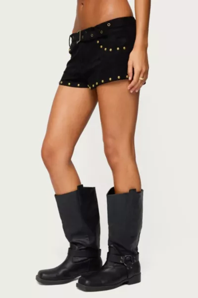 Edikted Studded Faux Suede Micro Shorts