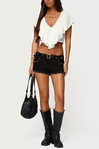 Edikted Studded Faux Suede Micro Shorts