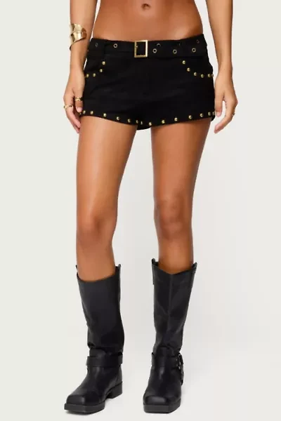 Edikted Studded Faux Suede Micro Shorts