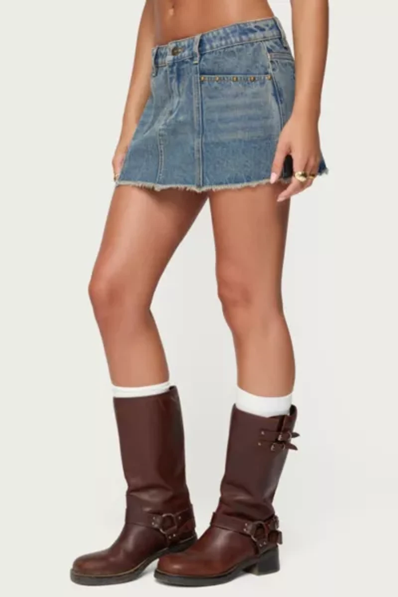 Edikted Keiko Studded Denim Mini Skirt