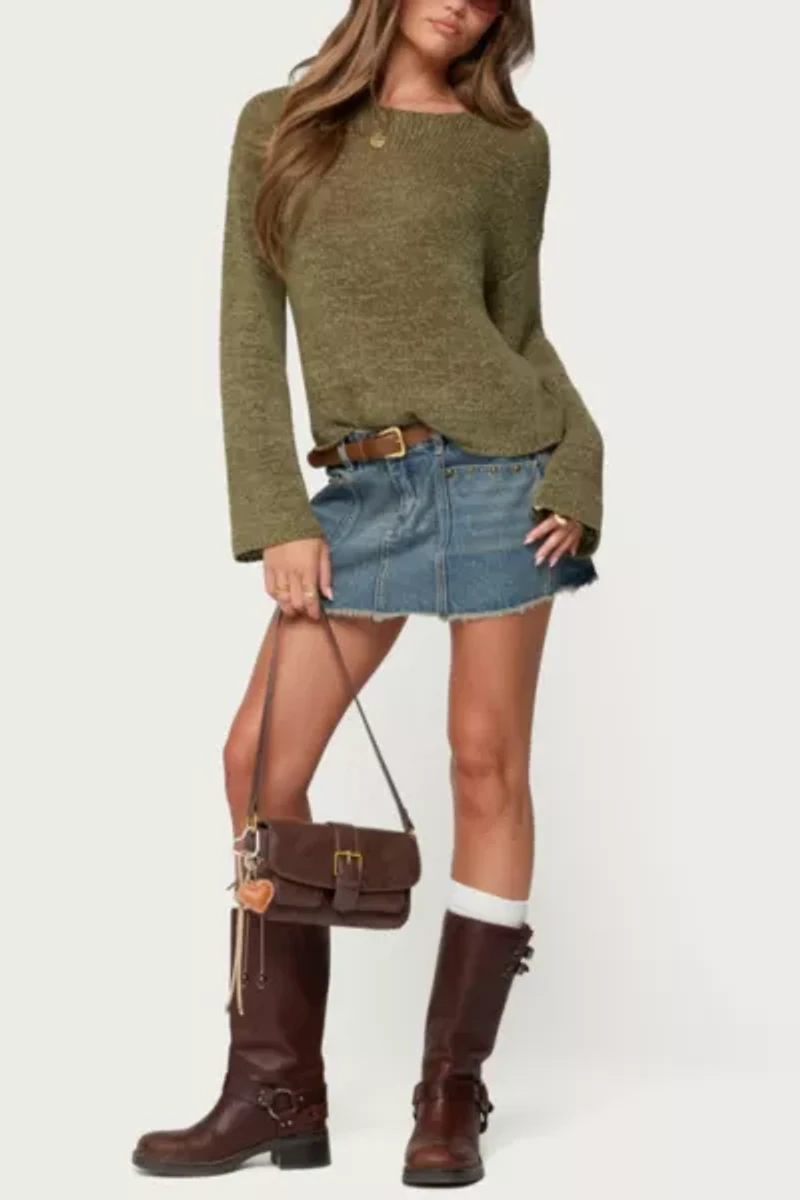 Edikted Keiko Studded Denim Mini Skirt