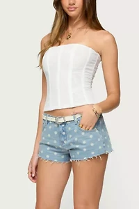 Edikted Josie Polka Dot Denim Shorts