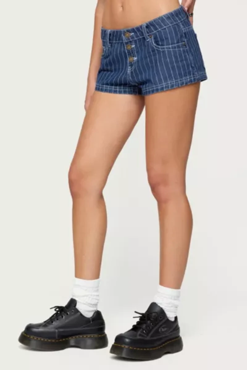 Edikted Hanson Pinstripe Denim Shorts