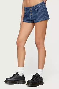 Edikted Hanson Pinstripe Denim Shorts