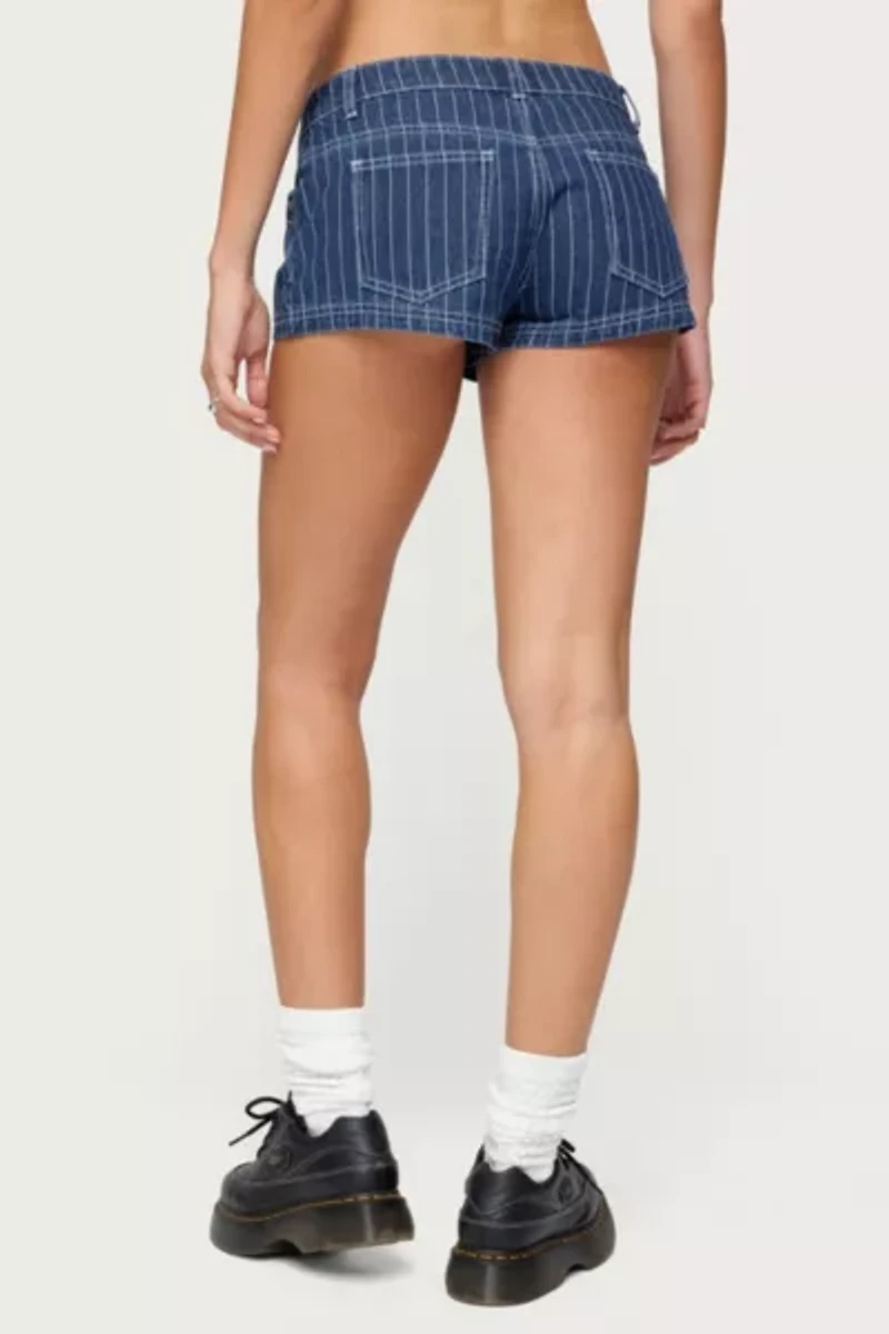 Edikted Hanson Pinstripe Denim Shorts