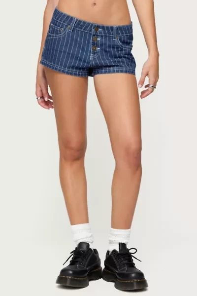 Edikted Hanson Pinstripe Denim Shorts