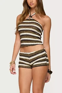 Edikted Elita Striped Textured Knit Shorts