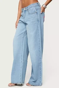 Edikted Mirra Embroidered Flower Low Rise Jeans