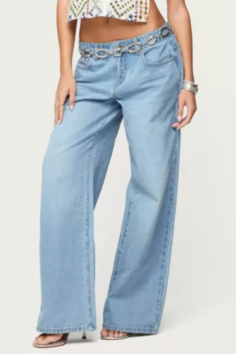 Edikted Mirra Embroidered Flower Low Rise Jeans