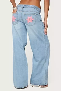 Edikted Mirra Embroidered Flower Low Rise Jeans