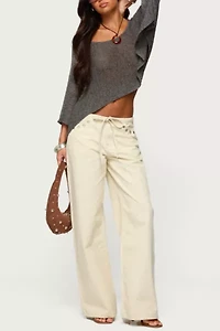 Edikted Grommet Tie Waist Low Rise Jeans