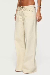 Edikted Grommet Tie Waist Low Rise Jeans