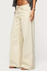 Edikted Grommet Tie Waist Low Rise Jeans