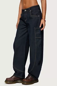 Edikted Aden Contrast Stitch Barrel Jeans