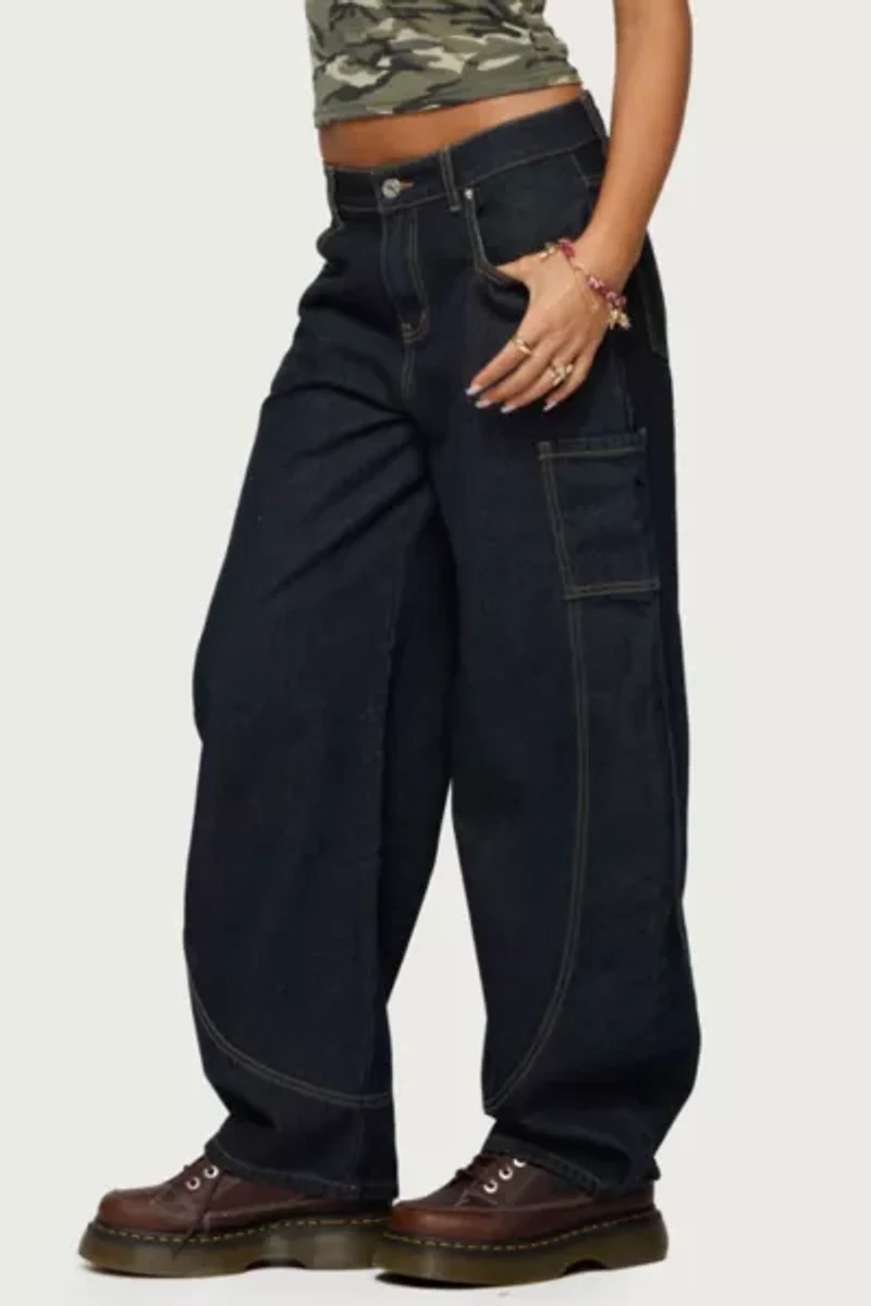 Edikted Aden Contrast Stitch Barrel Jeans