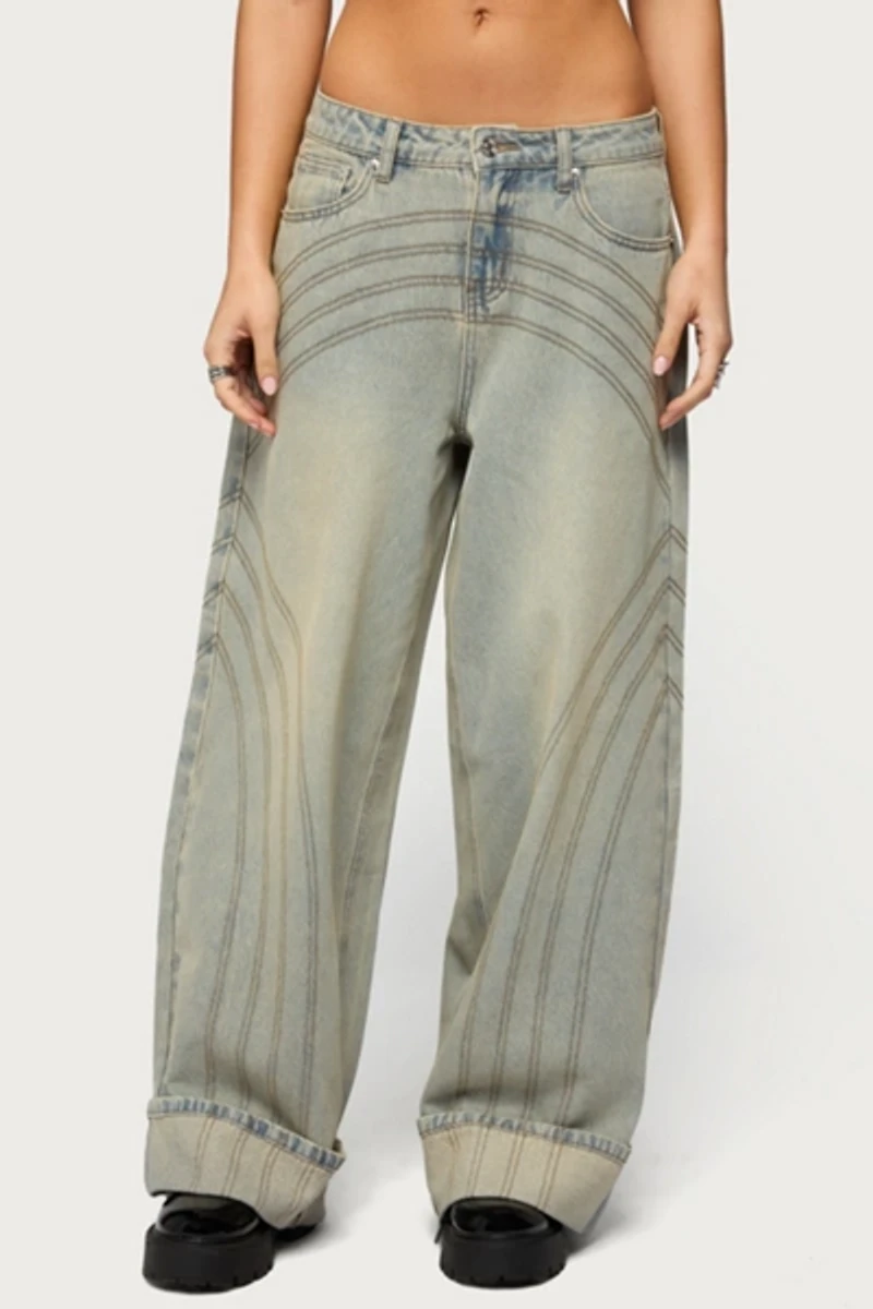 Edikted Cuffed Low Rise Wide Leg Jean